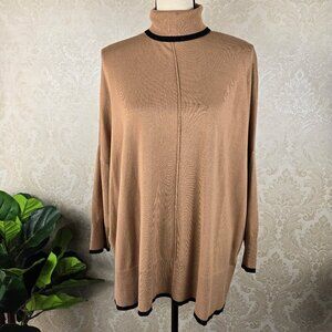 Adrianna Papell Size Small Camel Black Turtleneck Sweater Boxy Oversized Fit
